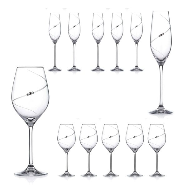 Diamante Silhouette Party Bundle - Champagne & Wine - 12 Glasses