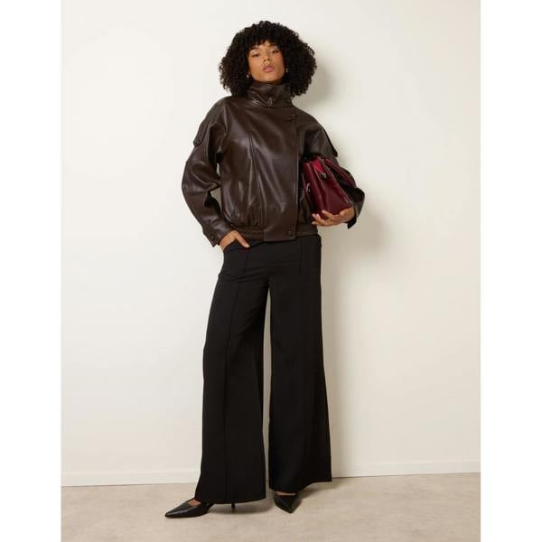 Blue Vanilla High Collar Faux Leather Jacket - Brown