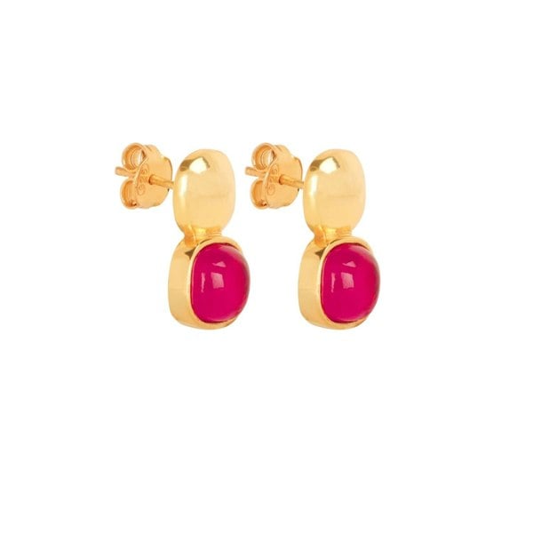 Lila Rasa Glossy Gold & Dazzling Ruby Red Crystal Stud