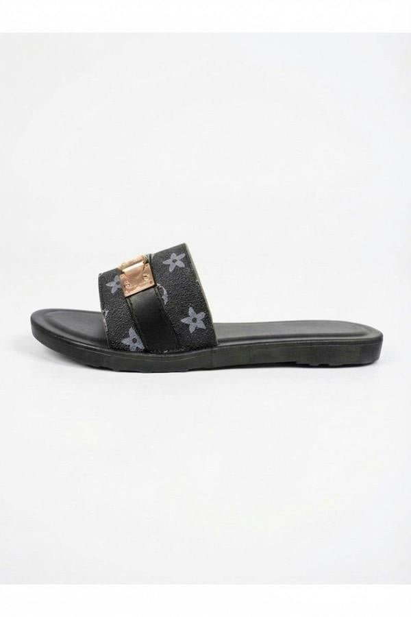 Amber Patterned Slider Sandals - Black_wb