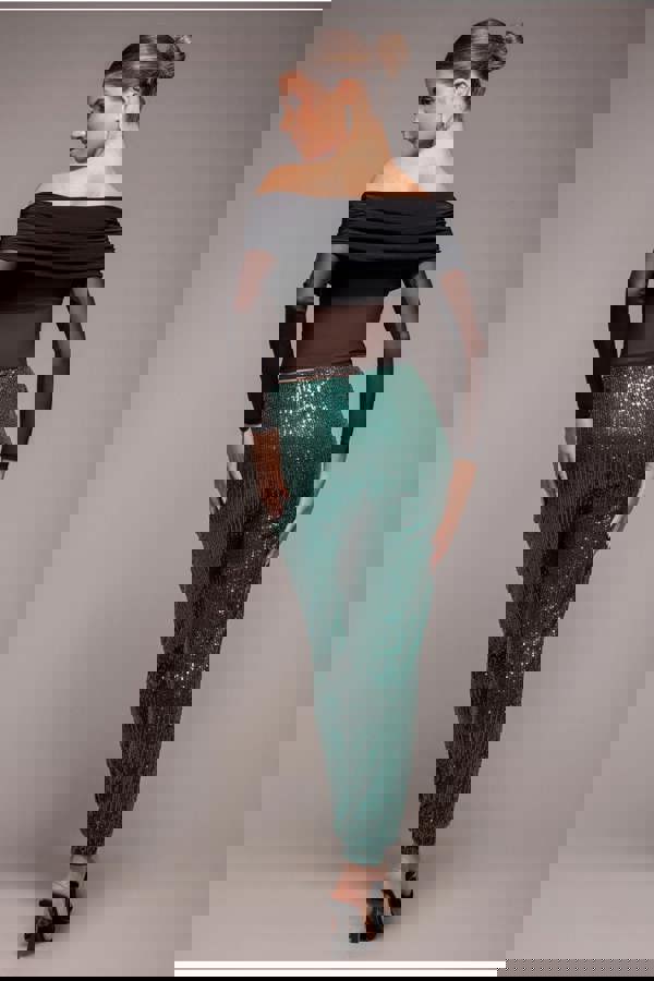 Sequin Cuffed Ankle Trouser - Emerald TR360