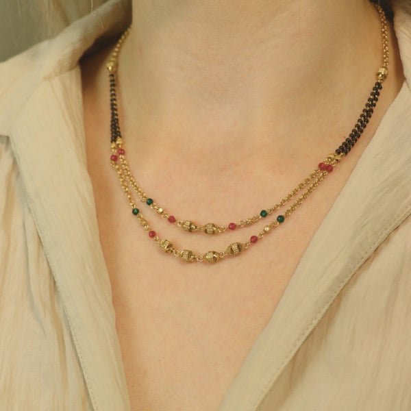 The Colourful Aura Two layer gold beaded indian traditional mangalsutra necklace