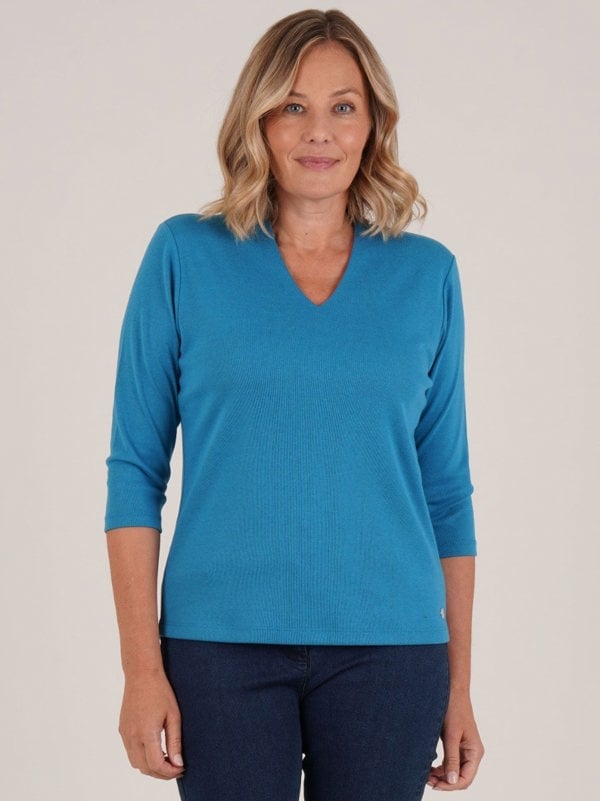 PennyPlain High Back V-neck Top - Wedgewood