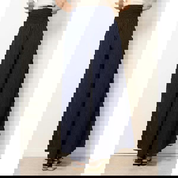 Blue Vanilla Wide Leg Shirred Waist Wavy Trousers