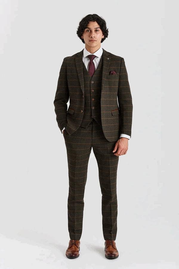 Paul Andrew Harris - Men's Green 3 Piece Wool Blend Tweed Suit