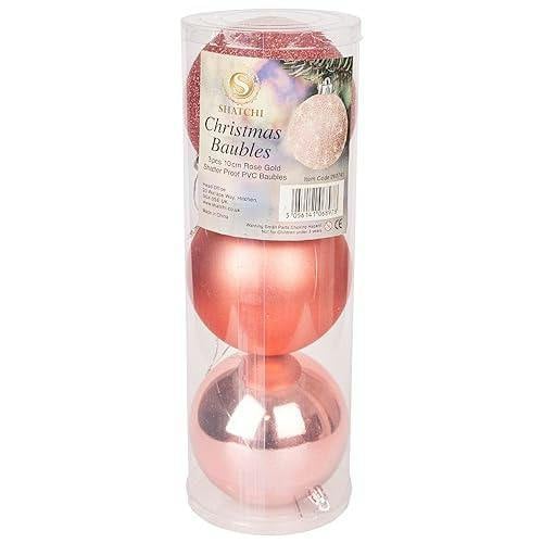 10cm Rose Gold Shatterproof Christmas Baubles, 3 or 6 Pack with Glitter, Matte and Shiny Finishes image 7