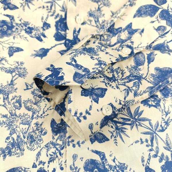 Men's Slim Fit Blue & White Nature Print Shirt