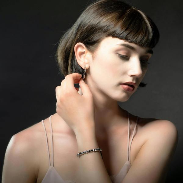 Stainless Steel Bracelet for Women with Metal Beads on Adjustable Black Cord - namana.london