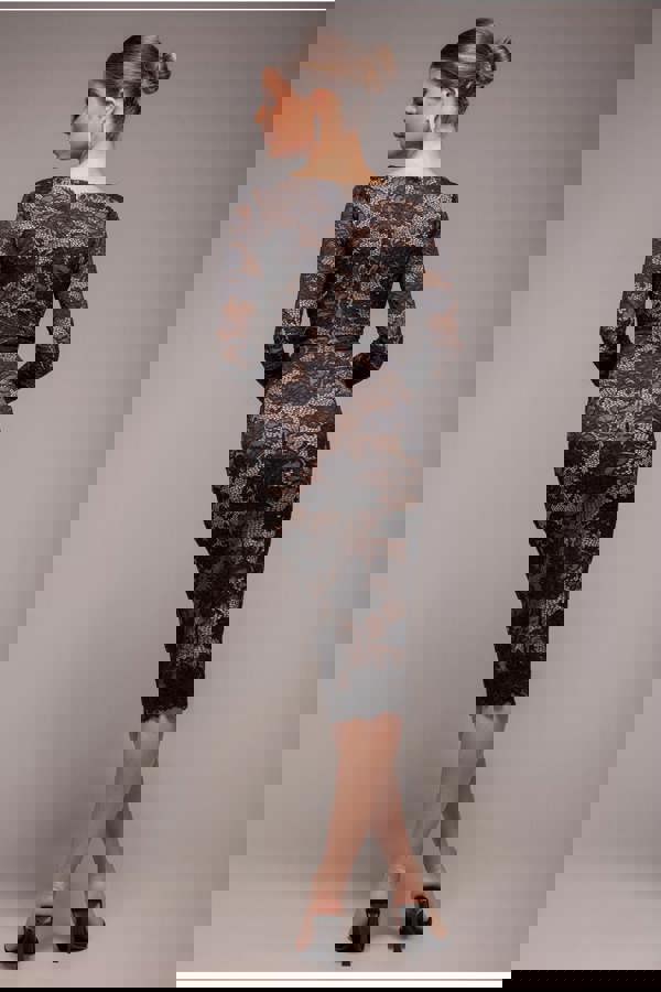 Scalloped Lace Corset Bodice Midi Dress - Black DR4526