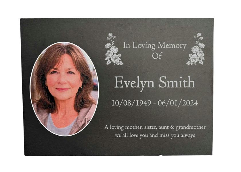 Memorials Direct Photo Slate Memorial Plaque, Peony,  Add a Portrait & Personalised Text | 35×25cm (14×10”)