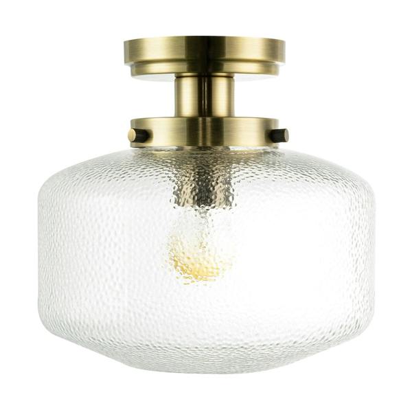 Antique Brass Semi Flush Ceiling Light with Dimpled Clear Glass Shade Image 5