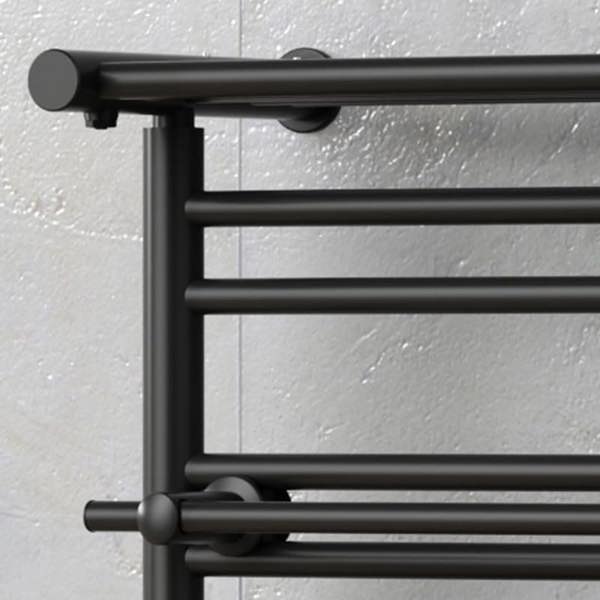 MYHOMEWARE 490mm Wide Electric Black Heated Towel Rail Radiator Top Shelf & Two Towel Holder OSLO For Bathroom - AF Thermostatic Element
