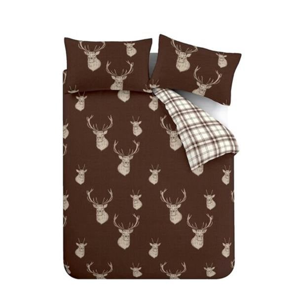 Catherine Lansfield Stag Check Reversible Duvet Cover Set Chocolate