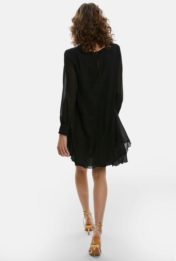Long Sleeve Black Wave Hem Dress - James Lakeland