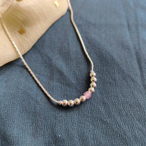 The Colourful Aura 925 Silver Pink Silver Round Ball Thin Payal Anklet