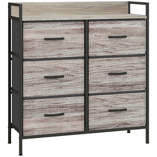 Wyld Haus Ferris Fabric And Wood Grey Wood Effect 6 Drawer Rustic Storage Chest