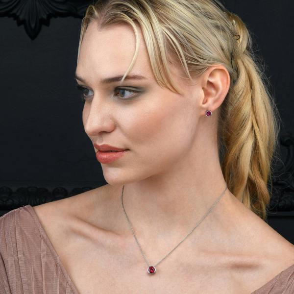 namana 925 Sterling Silver Red Solitaire Bezel Set Pendant Necklace for Women