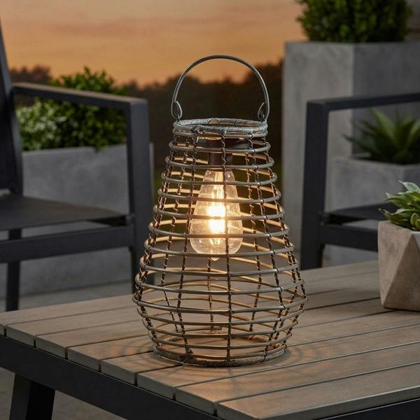 Garden Greatness Maris Slate Solar Rattan Garden Lantern