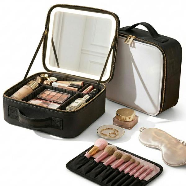 Dragodirect Travel Makeup Organizer with LED Mirror Waterproof Cosmetic Bag
