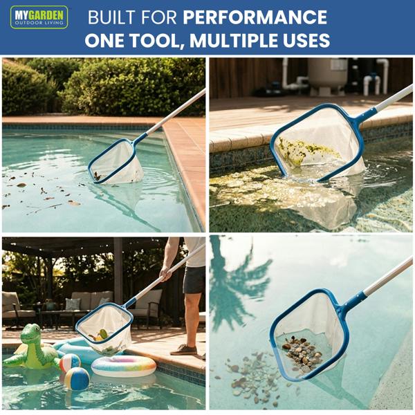 My Garden Outdoor Living Swimming Pool Leaf Skimmer Net with Fine Mesh, 160cm Long Swimming Nets with Durable Aluminium Handle for Leaves & Debris