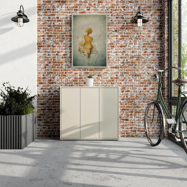 Furniture To Go Alice Springs Shoe Cabinet with 3 Doors Push-to-Open in Sand