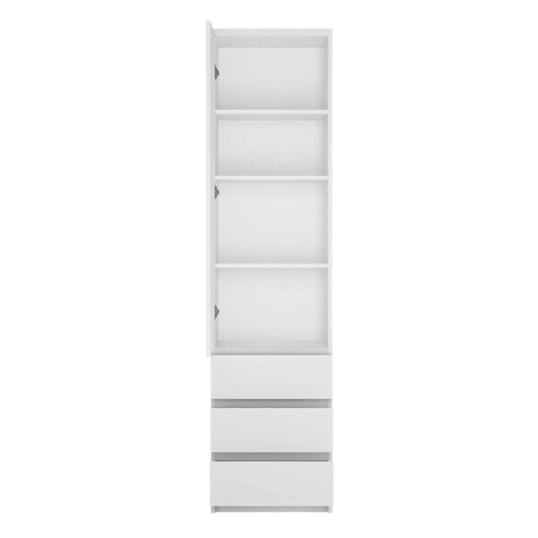 Wyld Haus Hemingway White Wooden Tall Narrow 1 Door 3 Drawer Storage Cabinet
