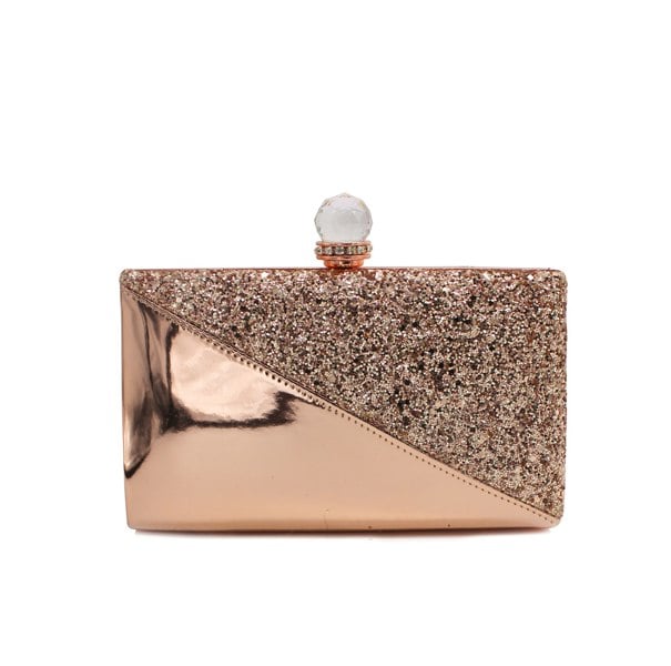 Kitise Half Glossy Half Glitter Evening Clutch With Crystal Clasp