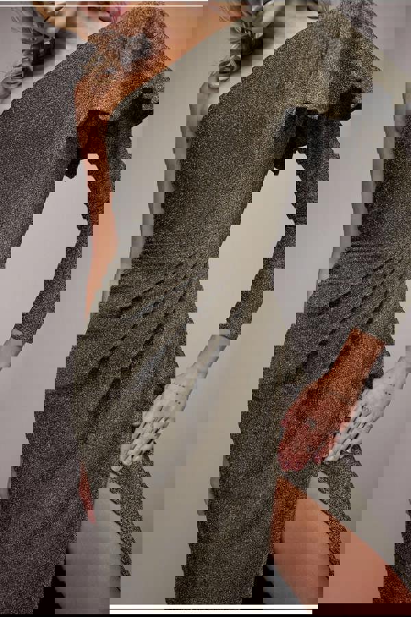 One Sleeve Frill Lurex Midi Dress - Gold DR3806