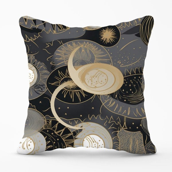 Warren Reed Abstract Silver Gold Sun and Moon Cushions