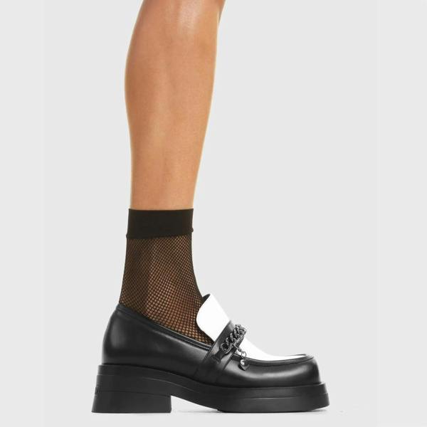 Lamoda Head Spin Black & White PU Platform Shoes Unique Design Comfortable