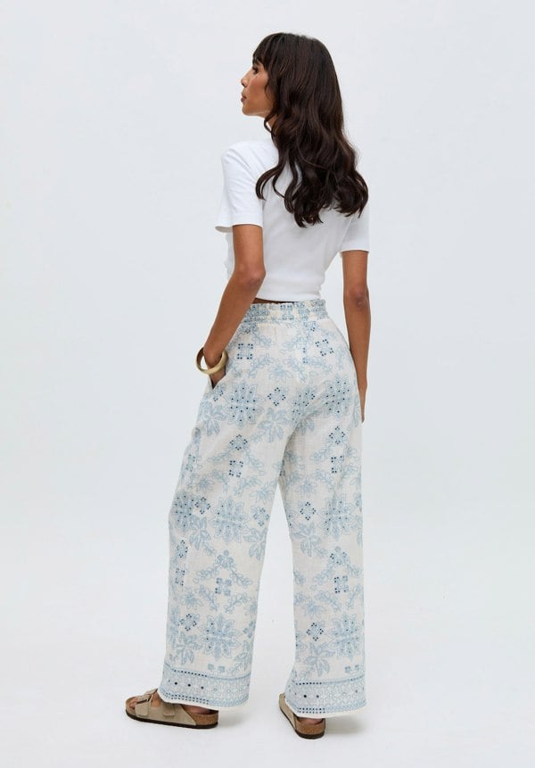 Cherice Wide leg All Over Embroidered Trouser In White