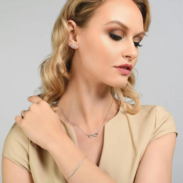 Sterling Silver Infinity Necklace with Cubic Zirconia - namana.london
