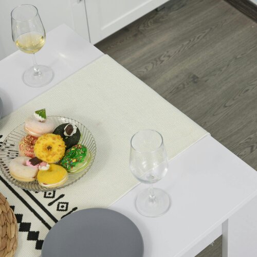 Wyld Haus Sono Wooden White Dining Table With 2 Benches For Compact Spaces