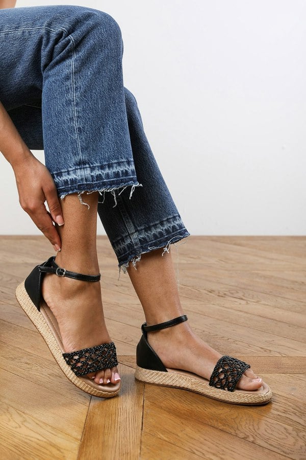 Where's That From Brooklyn Black Faux Leather Handwoven Flatform Espadrille Sandal
