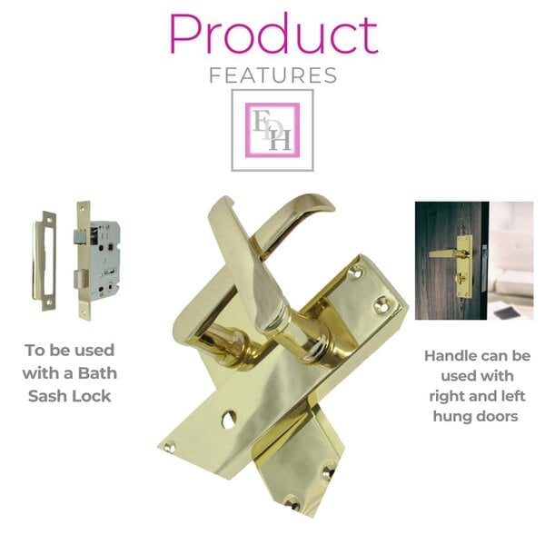 EDH Door Hardware Victorian Straight Brass Bathroom Door Handles – Interior Lock Handle