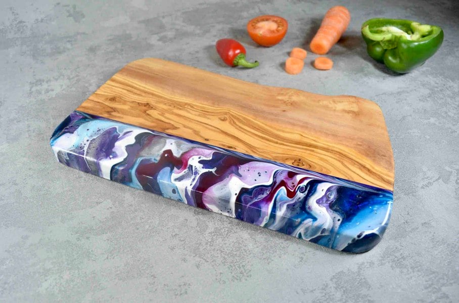 Purple Resin Art Olive Wood Cheese Board 30cm 