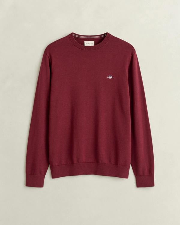 GANT Mens Classic Cotton Shield Logo Crew Neck Jumper - 676 Deep Grape Wine | CHO | Designer Mens Crew Neck Jumpers