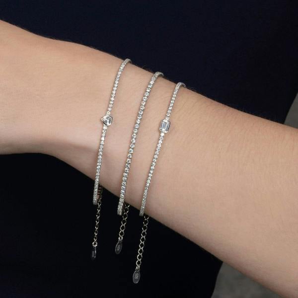 925 Sterling Silver Skinny Tennis Bracelet with a Heart Shaped Stone - namana.london