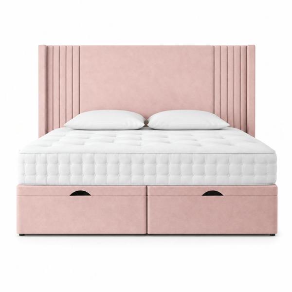 Great British Beds Oxford Winged Divan Ottoman Bed - Pink Plush