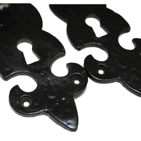 EDH Door Hardware Black Cast Iron Fleur-de-Lys Door Handles – Lever Latch, Bathroom Lock & 3 Lever Lock Sets