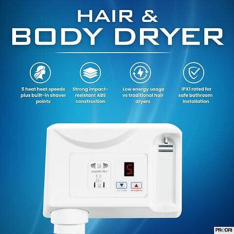 ProWashroom MYLEK Digital Body & Hair Dryers Wall-Mounted Hair Dryer with Shaver Sockets 5 Heat Settings