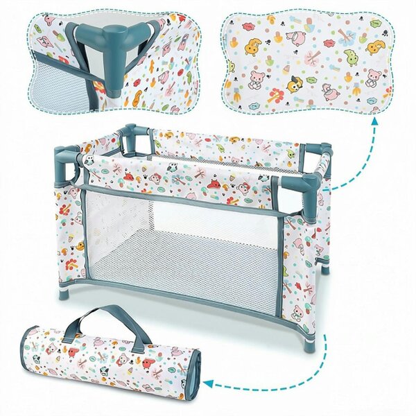 deAO 4-in-1 Baby Doll Nursery Playset with 12" Doll, Crib, Rocker & Accessories (Ages 3+)