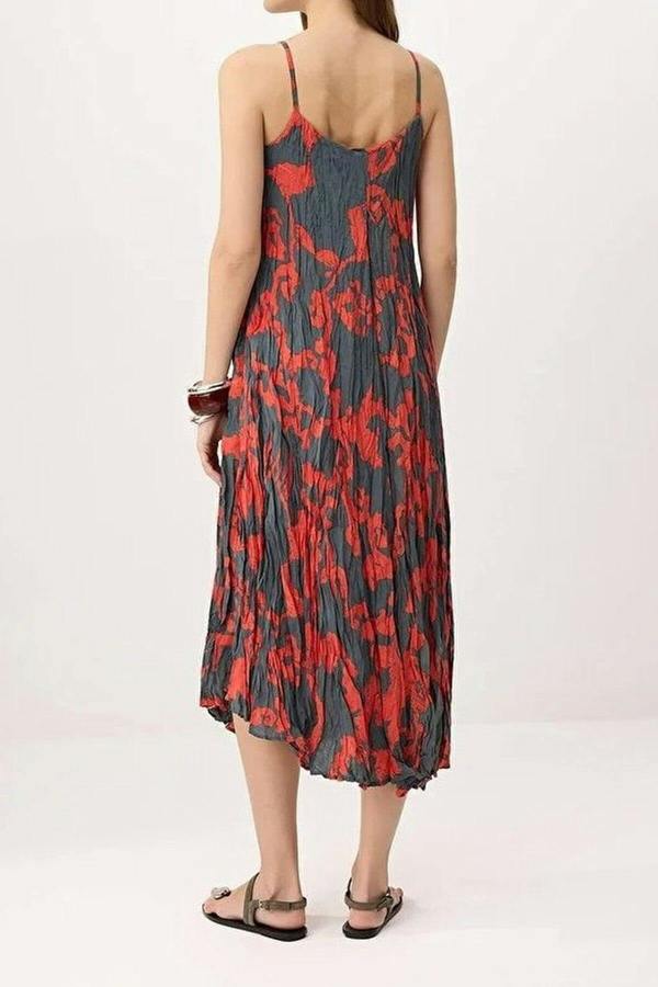 WOVCOR Strappy Floral Print Midi Dress