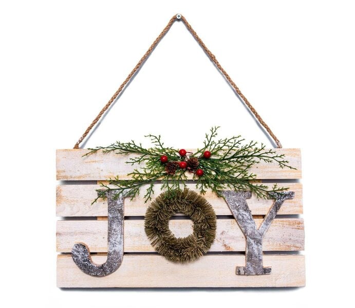 Shatchi 20x40cm Wooden JOY Christmas Wall Frame Decoration for Festive Home Display