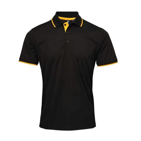 Premier Mens Coolchecker Contrast Pique Polo Shirt - Black/Sunflower