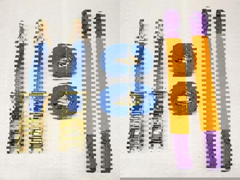 Recovery Ratchet Strap Set x2 (35MM x 4M Round Sling Alloy Wheel Tie Down Trailer Kit)