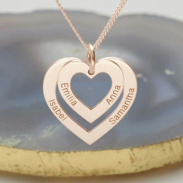 Christopher James of London 9ct Rose Gold Plated Double Heart Personalised Necklace
