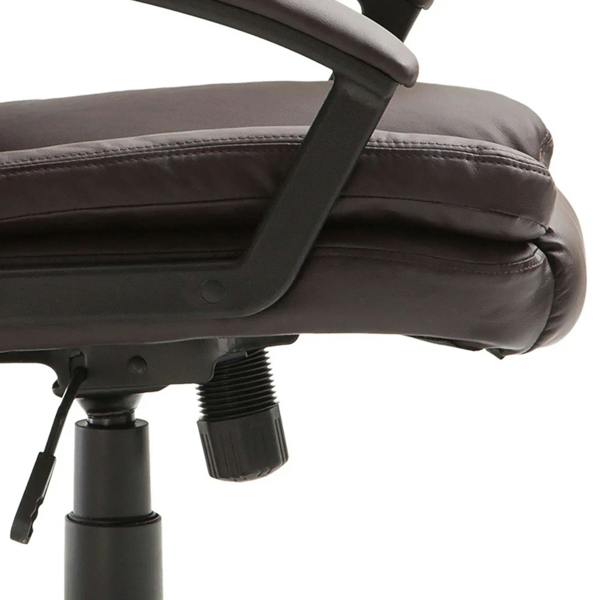Brown PU-leather office chair armrest and side control lever with padded seat