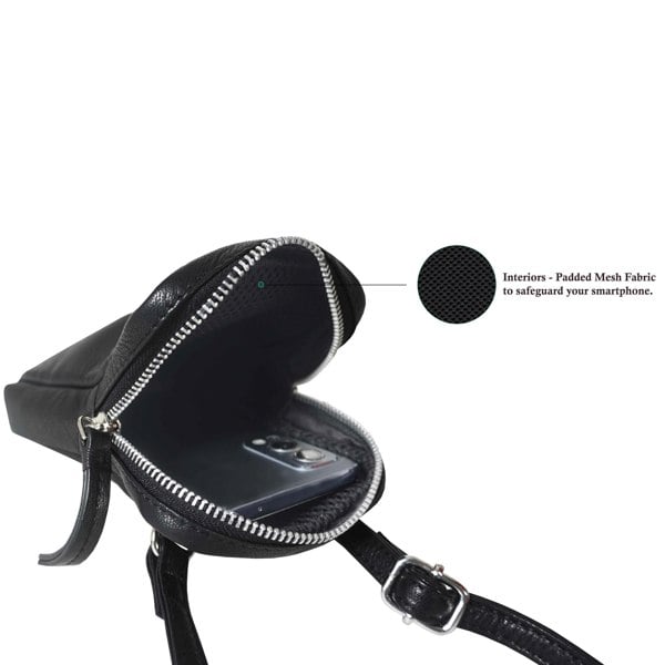 Assots London 'LEO' Black Nappa Real Leather Crossbody Mobile Phone Bag