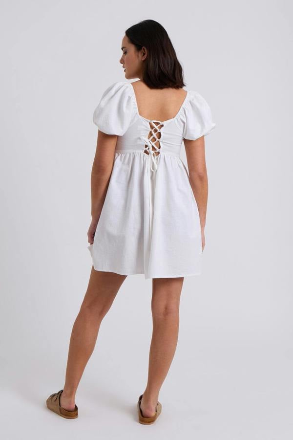 Urban Bliss Linen Blend Lace Up Mini Smock Dress